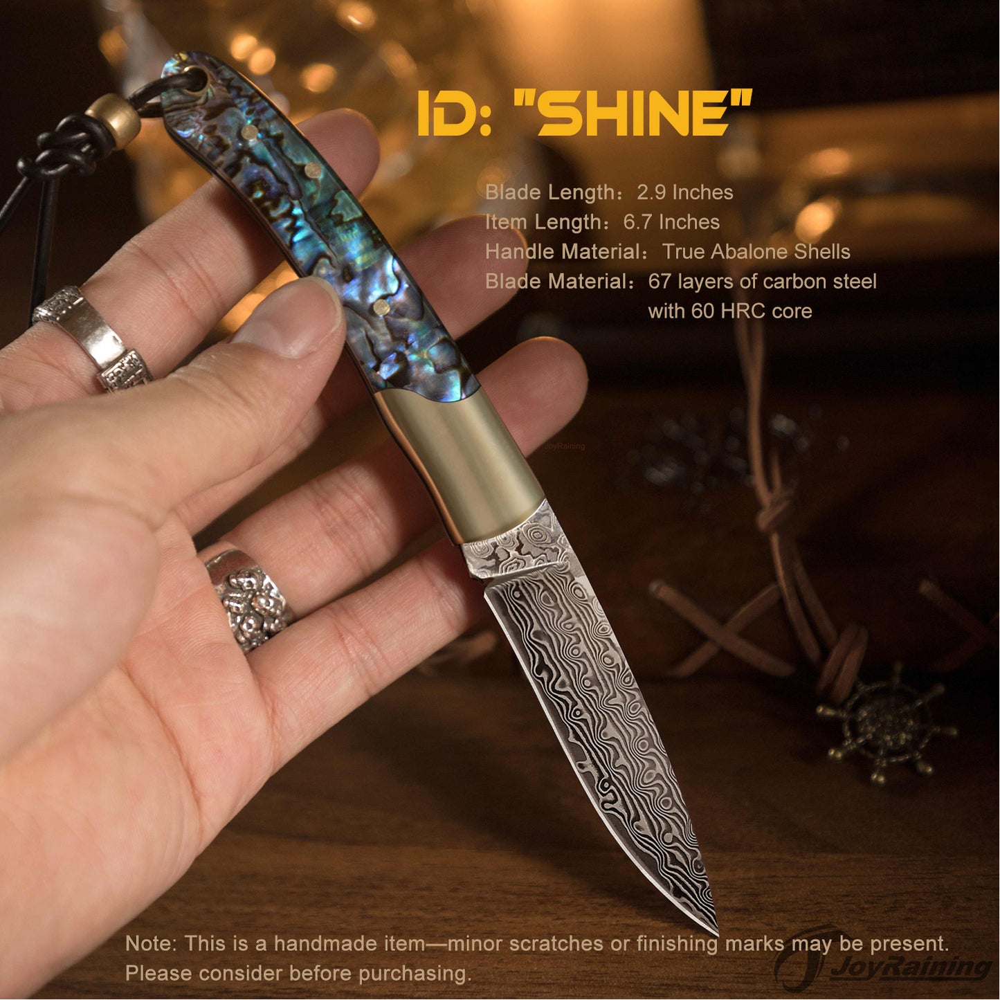 JoyRaining Damascus Folding Pocket Knife,Abalone Shell Handle