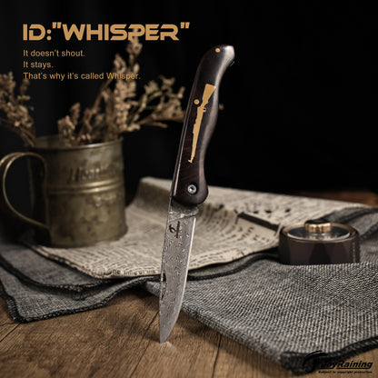 JoyRaining - Whisper-Small Vintage EDC Wood Pocket Knife for Men, Damascus Steel Folding Knife with Ebony Handle - Non-Locking Slip Joint Gentleman's Tool for Daily Use - Unique Gift for Father / Men / Elder / Husband