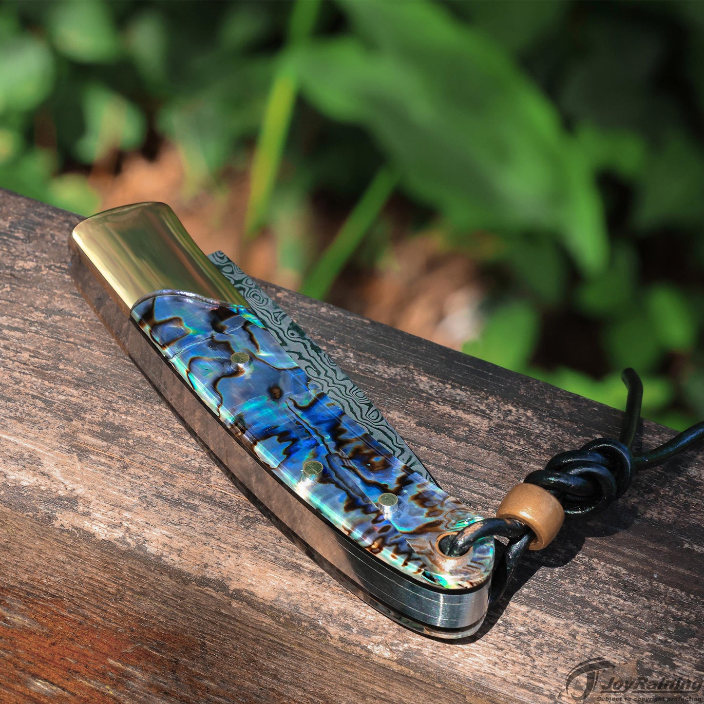 JoyRaining Shine Handmade 67-Layer Damascus Pocket Knife - Stunning Natural Abalone Shell Handle, Slim Folding Knife with Polished Copper Bolster - Non-Locking Slip Joint Gentleman's Tool - Elegant Gift for Women & Collectors