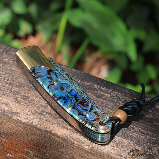 JoyRaining "Shine" Folding Knife – Damascus Steel Blade, Abalone Shell Handle