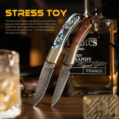 JoyRaining Damascus Folding Pocket Knife,Abalone Shell Handle