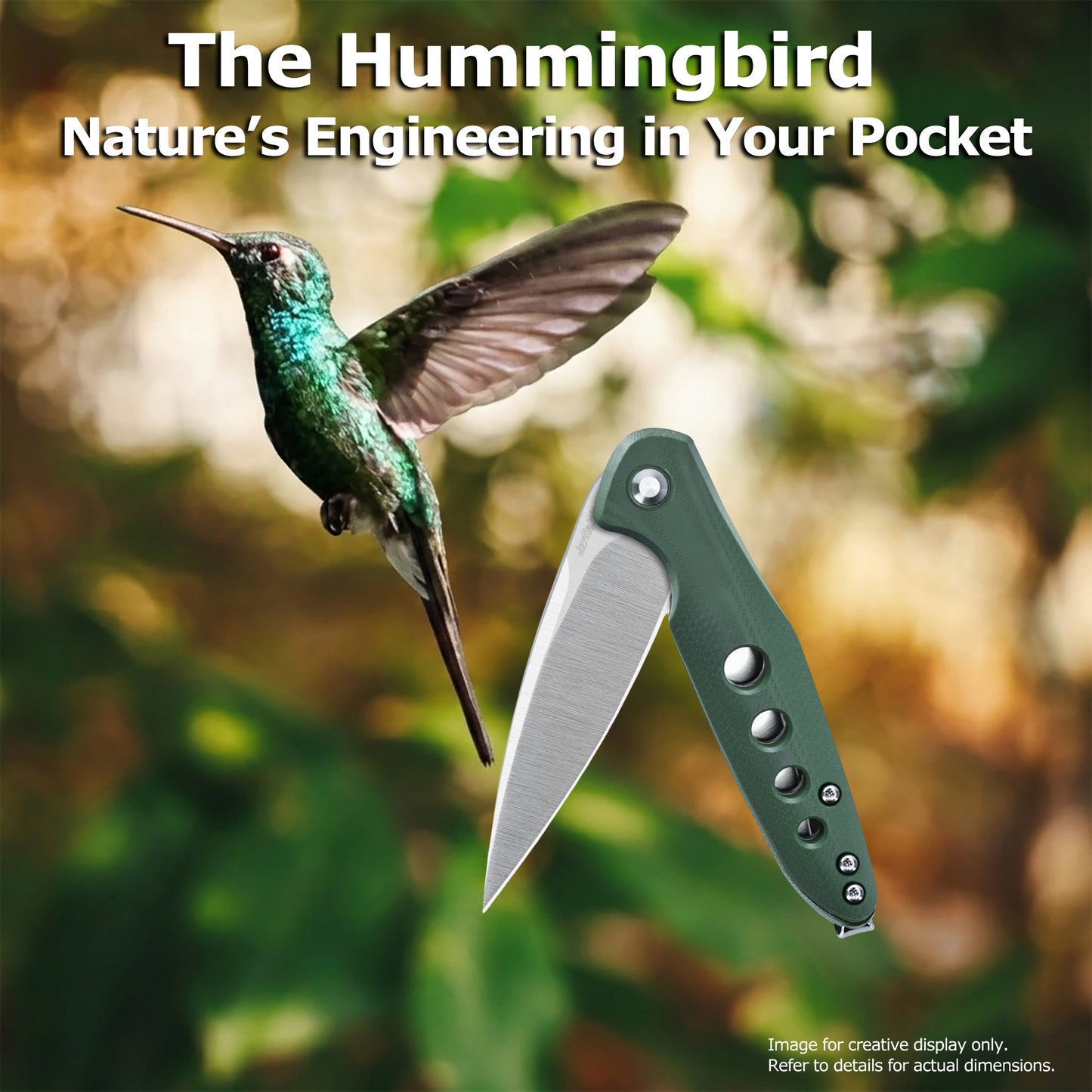 JoyRaining - Hummingbird 6.7" Lightweight Folding Pocket Knife, Bionic Design D2 Steel Blade with Military Green G10 Handle, Smooth Ceramic Ball Bearing Pivot & Secure Liner Lock, EDC Knife Gift for Men