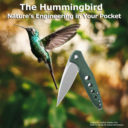 JoyRaining - Hummingbird 6.7" Lightweight Folding Pocket Knife, Bionic Design D2 Steel Blade with Military Green G10 Handle, Smooth Ceramic Ball Bearing Pivot & Secure Liner Lock, EDC Knife Gift for Men
