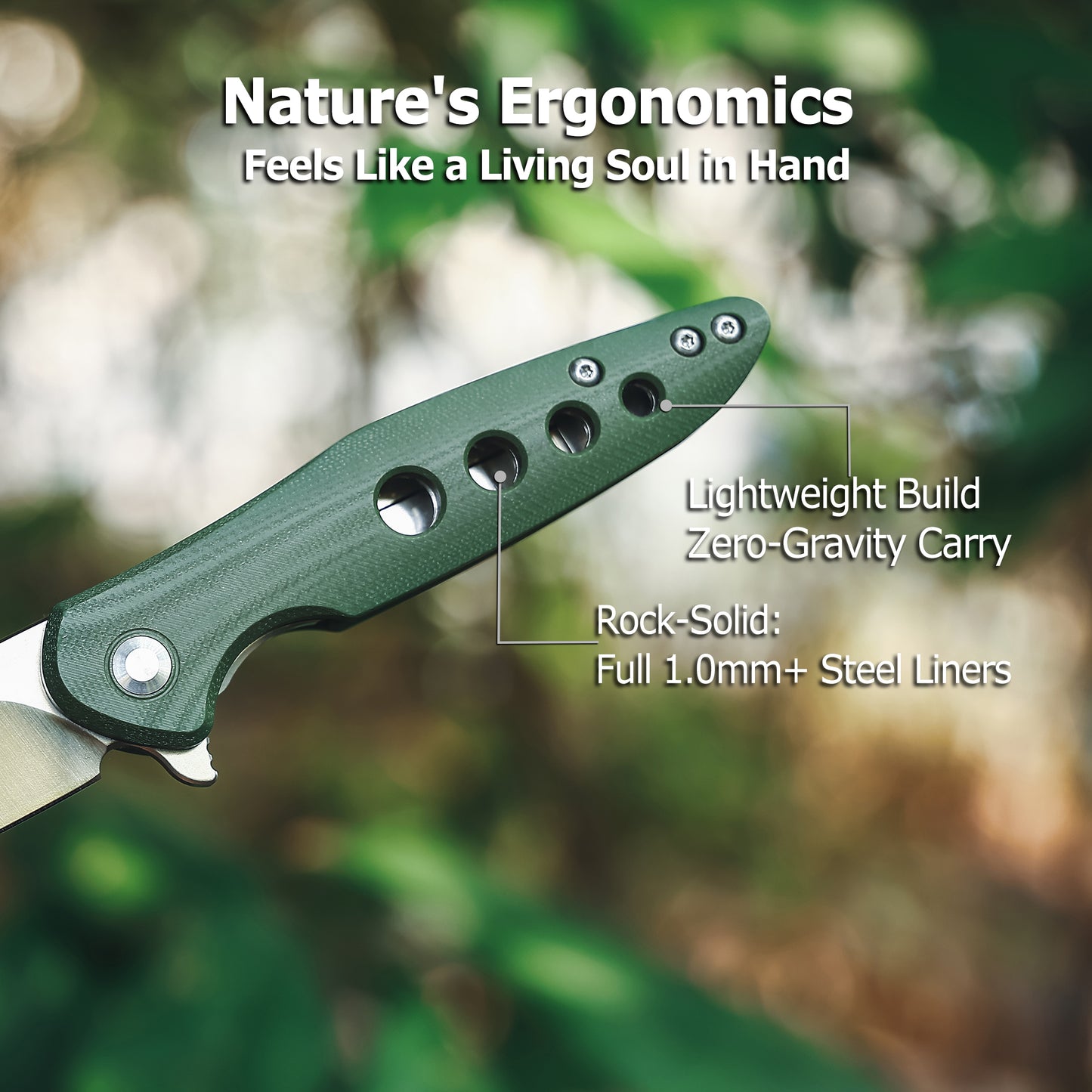 JoyRaining - Hummingbird 6.7" Lightweight Folding Pocket Knife, Bionic Design D2 Steel Blade with Military Green G10 Handle, Smooth Ceramic Ball Bearing Pivot & Secure Liner Lock, EDC Knife Gift for Men
