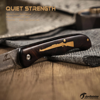 JoyRaining - Whisper-Small Vintage EDC Wood Pocket Knife for Men, Damascus Steel Folding Knife with Ebony Handle - Non-Locking Slip Joint Gentleman's Tool for Daily Use - Unique Gift for Father / Men / Elder / Husband