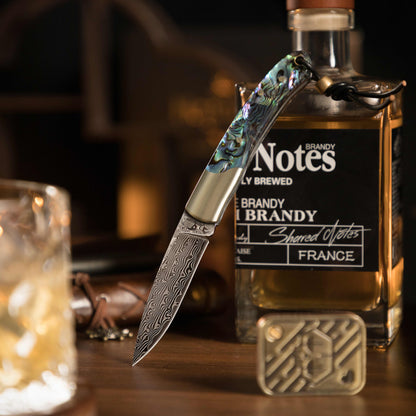 JoyRaining Damascus Folding Pocket Knife,Abalone Shell Handle