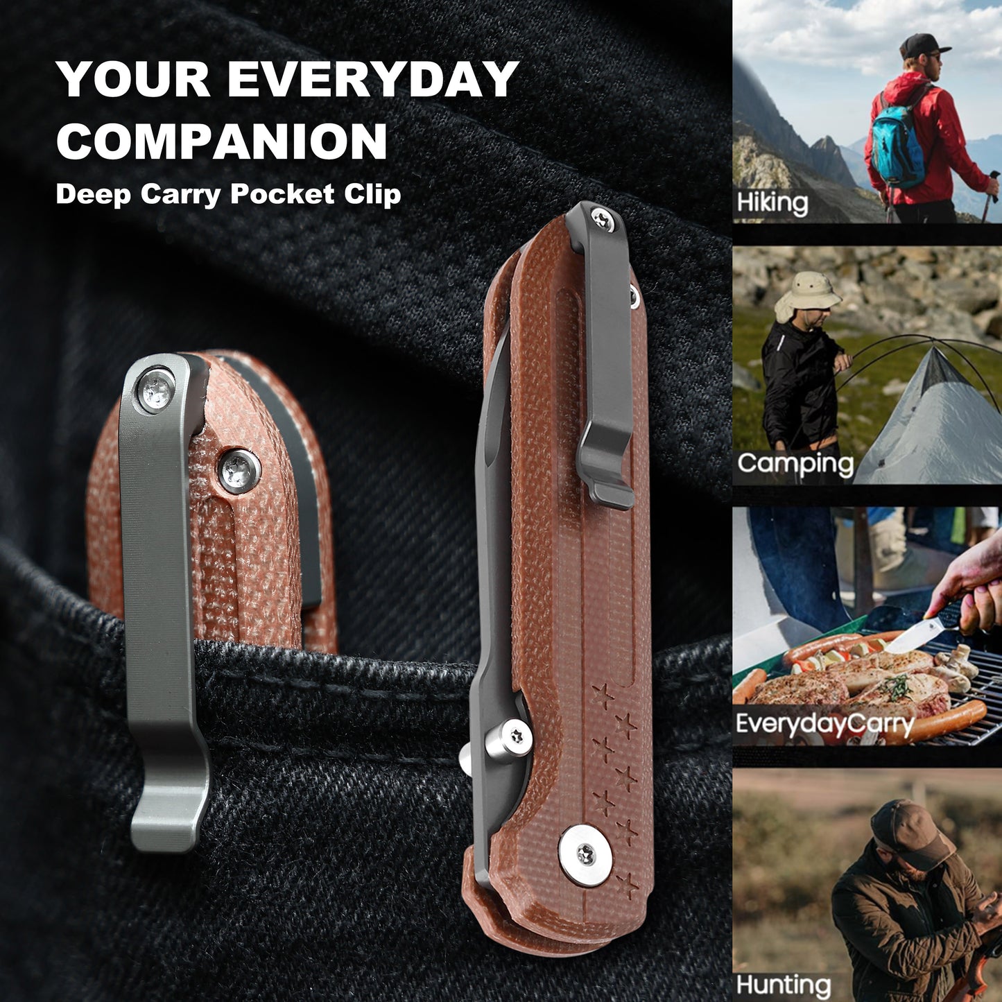 Heritage 250 Folding Pocket Knife, D2 Steel Grey Titanium Blade, Brown Micarta Handle with 3D Stars & Stripes Engraving, Liner Lock Everyday Carry Utility Knife, 250th Anniversary Collectible Gift