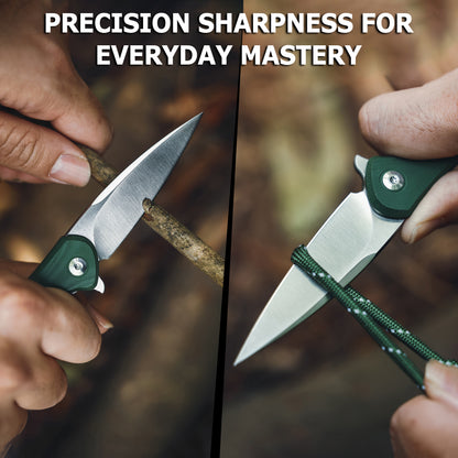 JoyRaining - Hummingbird 6.7" Lightweight Folding Pocket Knife, Bionic Design D2 Steel Blade with Military Green G10 Handle, Smooth Ceramic Ball Bearing Pivot & Secure Liner Lock, EDC Knife Gift for Men