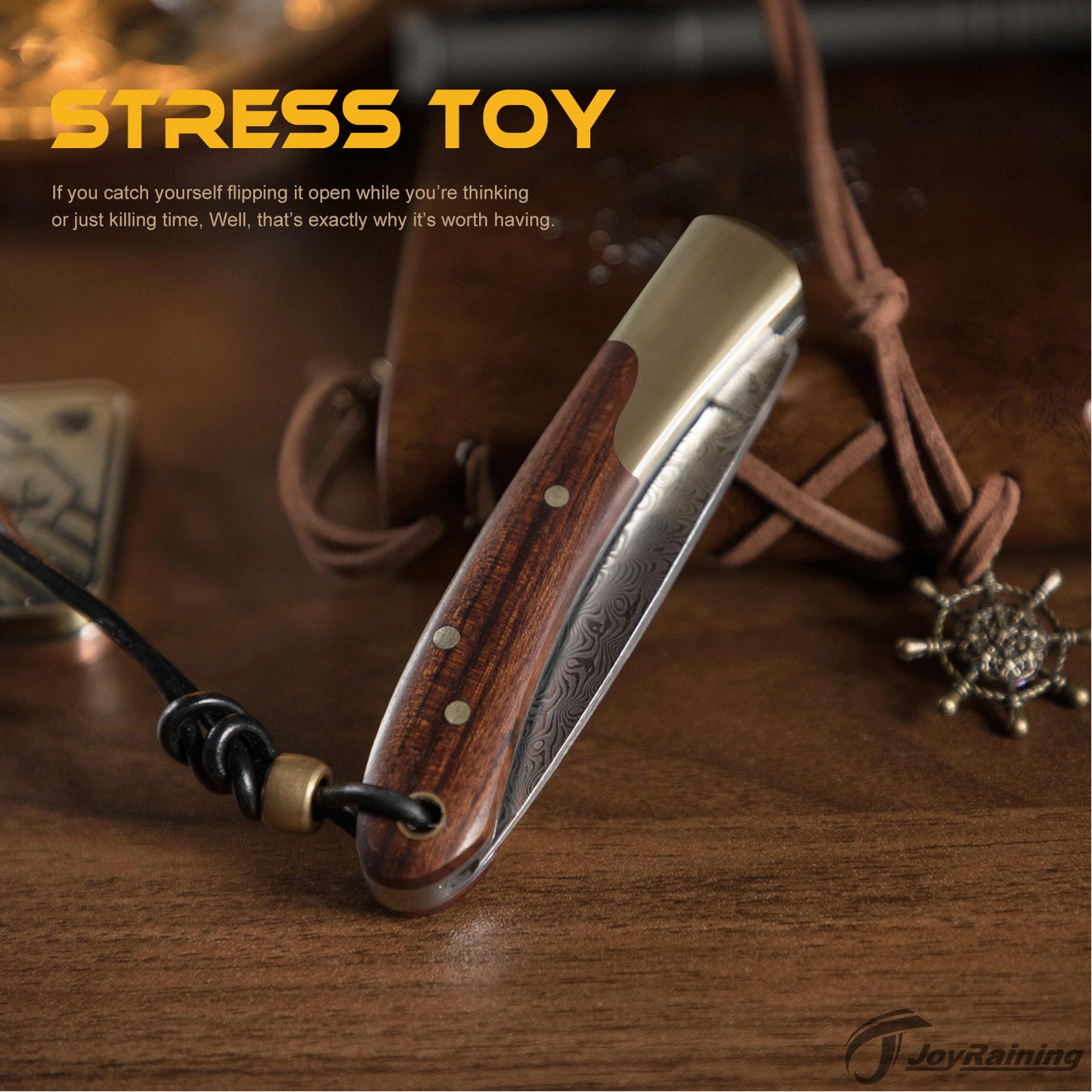 JoyRaining Damascus Folding Pocket Knife,Abalone Shell Handle