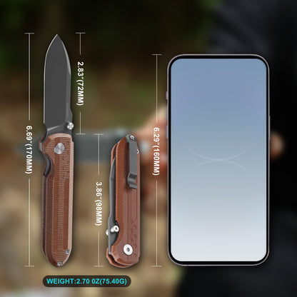 Heritage 250 Folding Pocket Knife, D2 Steel Grey Titanium Blade, Brown Micarta Handle with 3D Stars & Stripes Engraving, Liner Lock Everyday Carry Utility Knife, 250th Anniversary Collectible Gift