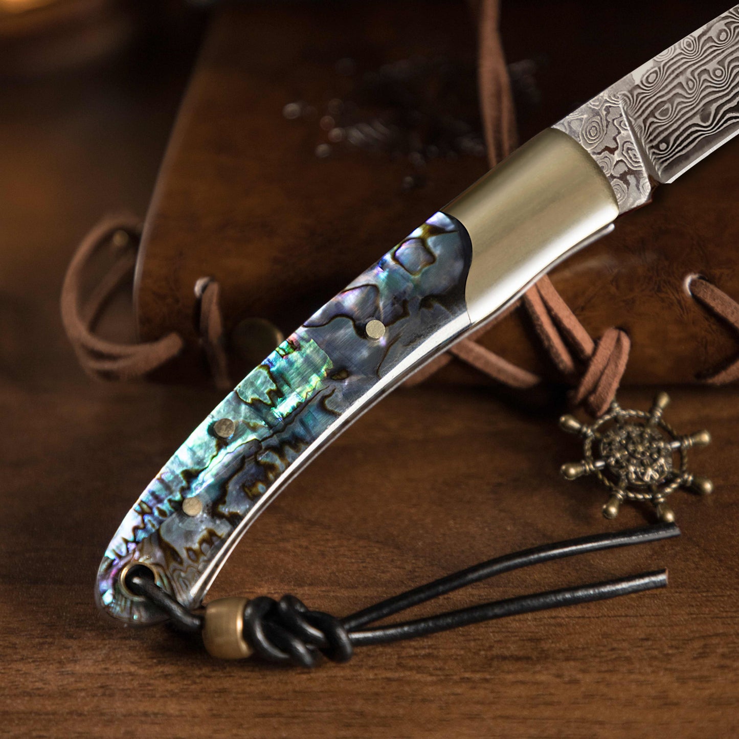 JoyRaining Damascus Folding Pocket Knife,Abalone Shell Handle