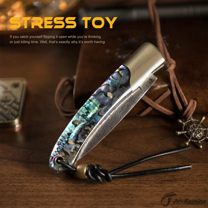 JoyRaining Damascus Folding Pocket Knife,Abalone Shell Handle
