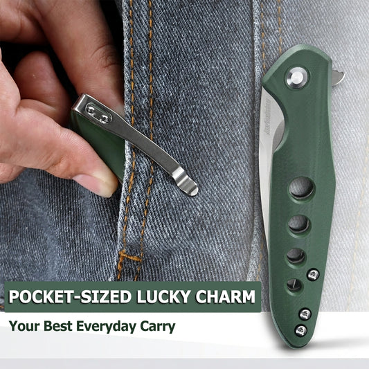 JoyRaining - Hummingbird 6.7" Lightweight Folding Pocket Knife, Bionic Design D2 Steel Blade with Military Green G10 Handle, Smooth Ceramic Ball Bearing Pivot & Secure Liner Lock, EDC Knife Gift for Men