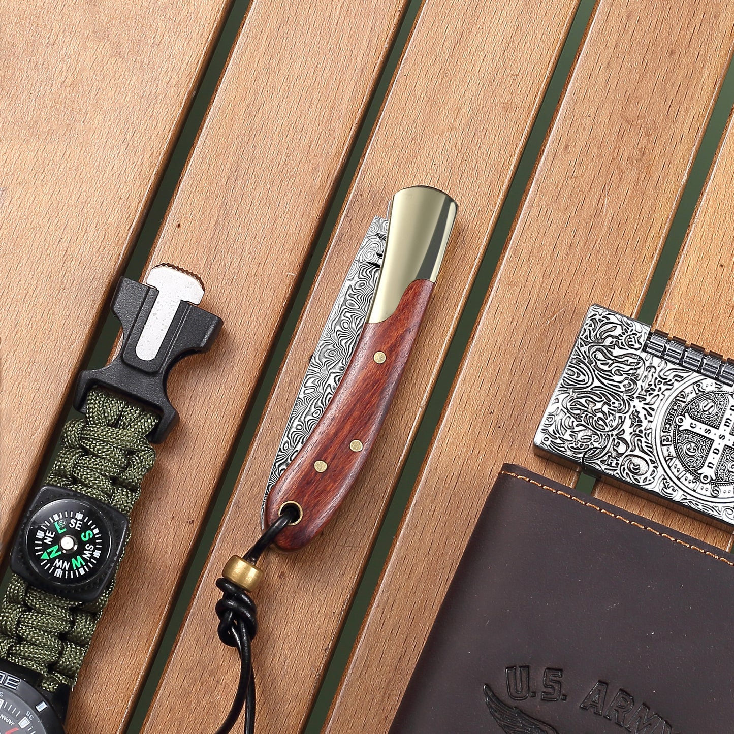 JoyRaining Connection Handmade 67-Layer Damascus Pocket Knife - Slim Rosewood EDC Folding Knife with Solid Copper Bolster - Non-Locking Slip Joint Steak Knife for BBQ & Camping - Weighty, Unique Gift for Men