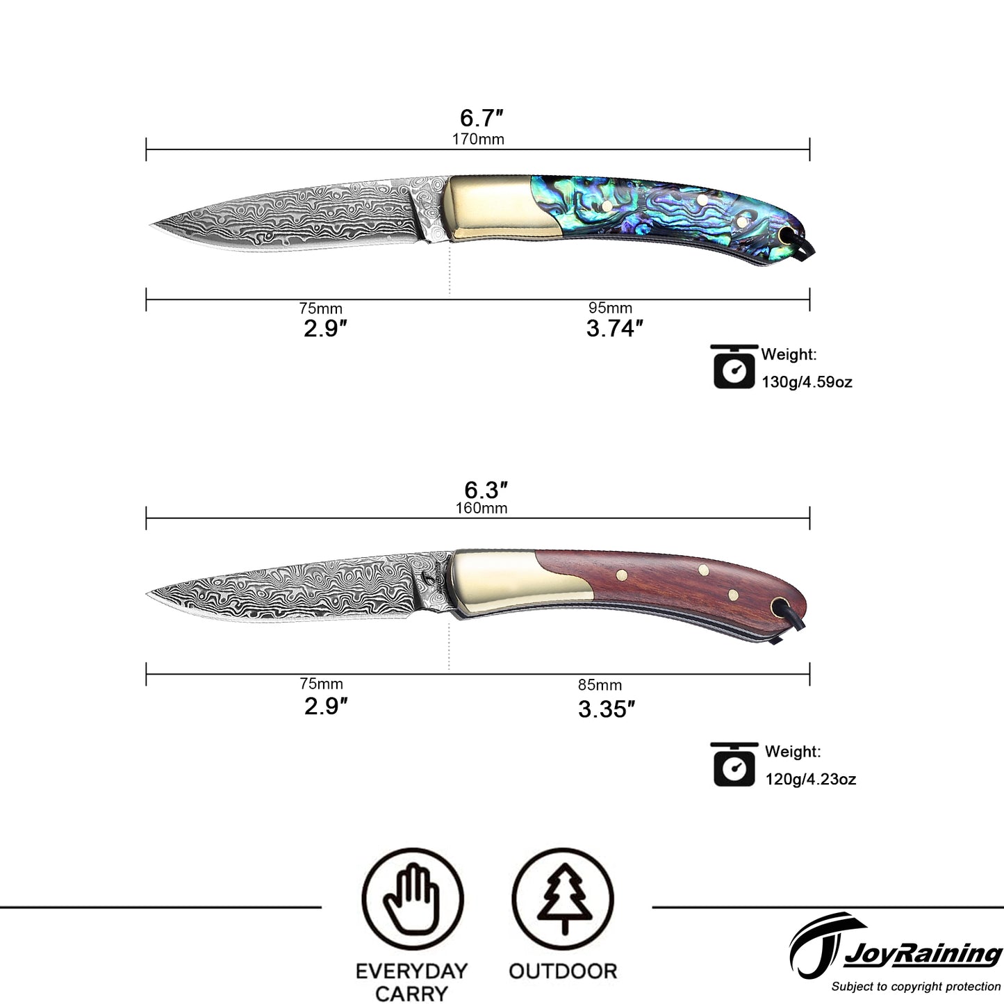 JoyRaining Damascus Folding Pocket Knife,Abalone Shell Handle