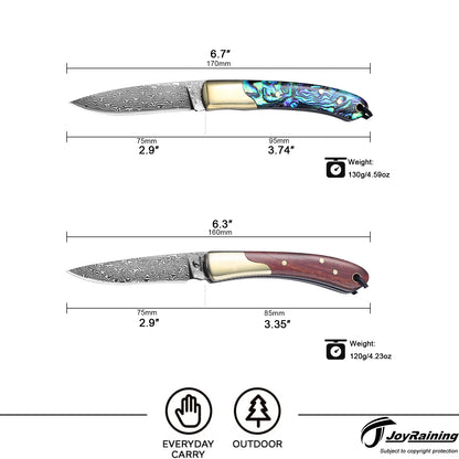 JoyRaining Damascus Folding Pocket Knife,Abalone Shell Handle
