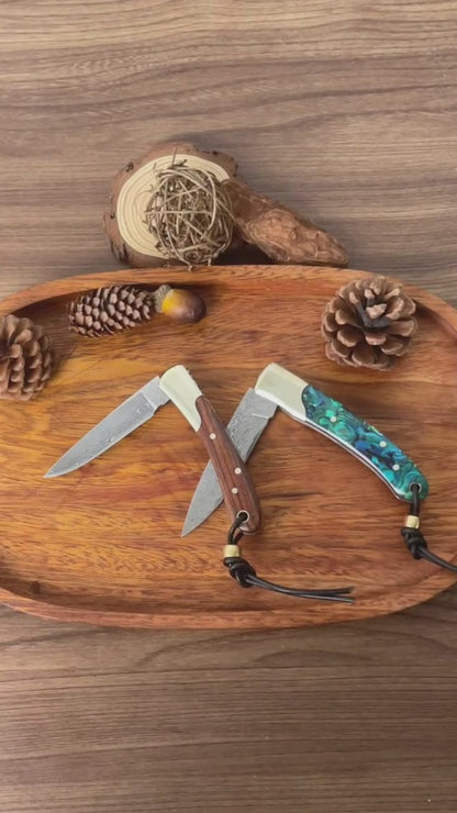 JoyRaining Damascus Folding Pocket Knife,Abalone Shell Handle