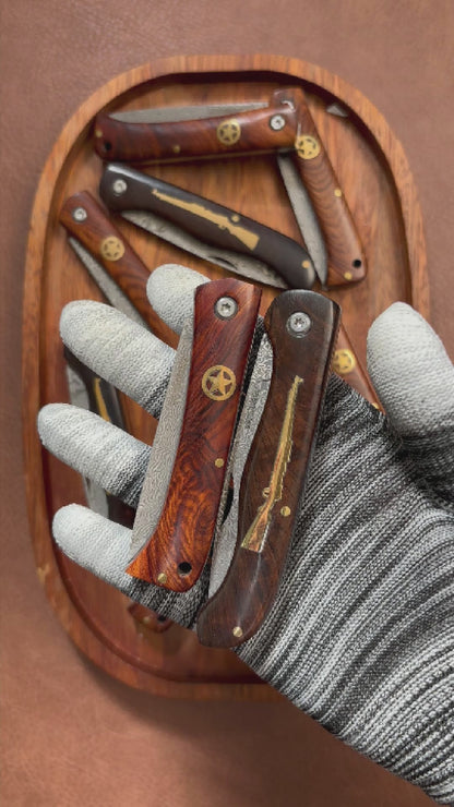 JoyRaining - Whisper-Small Vintage EDC Wood Pocket Knife for Men, Damascus Steel Folding Knife with Ebony Handle - Non-Locking Slip Joint Gentleman's Tool for Daily Use - Unique Gift for Father / Men / Elder / Husband