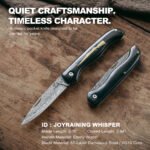 JoyRaining Whisper Damascus Rosewood Traditional Lightweight Pocket Knife