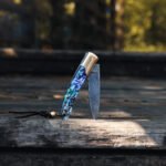 JoyRaining Shine Handmade Damascus Pocket Knife - Stunning Natural Abalone Shell Handle, Folding Knife with Polished Copper Bolster - Image 5