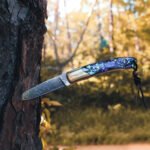 JoyRaining Shine Handmade Damascus Pocket Knife - Stunning Natural Abalone Shell Handle, Folding Knife with Polished Copper Bolster