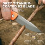 Joyraining Ember Folding Pocket Knife, D2 Steel Grey Titanium Blade, Orange 3D Contoured G10 Handle, Liner Lock EDC Knife, Outdoor Inspired Everyday Carry Pocket Knife - Image 4