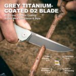 Joyraining Spirex Folding Pocket Knife, D2 Steel Grey Titanium Blade, 3D Contoured G10 Handle, Slim Modern Design Everyday Carry Pocket Knife - Image 3