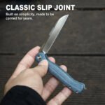 JoyRaining Dalton Traditional Pocket Knife, D2 Steel Sheepsfoot Blade , Blue Denim Micarta Handle,Lightweight Gentleman’s EDC Pocket Knife for Men - Image 4