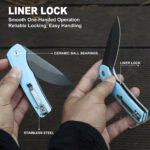 Joyraining Cub Folding Pocket Knife, D2 Steel Grey Titanium Blade, Blue 3D Contoured G10 Handle, Ceramic Ball Bearing Liner Lock EDC Knife, Compact Everyday Carry Pocket Knife - Image 4