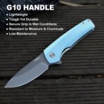 Joyraining Cub Folding Pocket Knife, D2 Steel Grey Titanium Blade, Blue 3D Contoured G10 Handle, Ceramic Ball Bearing Liner Lock EDC Knife, Compact Everyday Carry Pocket Knife - Image 5