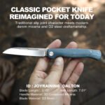 JoyRaining Dalton Traditional Pocket Knife, D2 Steel Sheepsfoot Blade , Blue Denim Micarta Handle,Lightweight Gentleman’s EDC Pocket Knife for Men