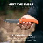 Joyraining Ember Folding Pocket Knife, D2 Steel Grey Titanium Blade, Orange 3D Contoured G10 Handle, Liner Lock EDC Knife, Outdoor Inspired Everyday Carry Pocket Knife