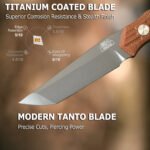 JoyRaining Kestrel Fixed Blade EDC Knife - Titanium Plated D2 Steel with Geometric Angular Blade - Full Tang Brown Micarta Handle Utility Tool with Kydex Sheath - Image 4