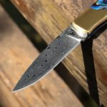 JoyRaining Shine Handmade Damascus Pocket Knife - Stunning Natural Abalone Shell Handle, Folding Knife with Polished Copper Bolster - Image 3