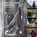 Trailpaw Folding Pocket Knife, D2 Steel Grey Titanium Blade, Ceramic Ball Bearing Pivot, Purple 3D Contoured G10 Handle, Liner Lock EDC Utility Knife, Dog-Walk Everyday Carry Companion - Image 6