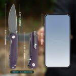 Trailpaw Folding Pocket Knife, D2 Steel Grey Titanium Blade, Ceramic Ball Bearing Pivot, Purple 3D Contoured G10 Handle, Liner Lock EDC Utility Knife, Dog-Walk Everyday Carry Companion - Image 2
