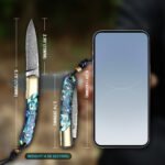JoyRaining Shine Handmade Damascus Pocket Knife - Stunning Natural Abalone Shell Handle, Folding Knife with Polished Copper Bolster - Image 2