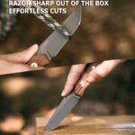 JoyRaining Kestrel Fixed Blade EDC Knife - Titanium Plated D2 Steel with Geometric Angular Blade - Full Tang Brown Micarta Handle Utility Tool with Kydex Sheath - Image 5